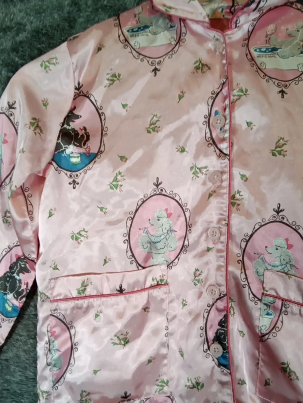 Nick & Nora Sleepwear Top Only Poodles Print Art To Wear Girls Xs Comfy